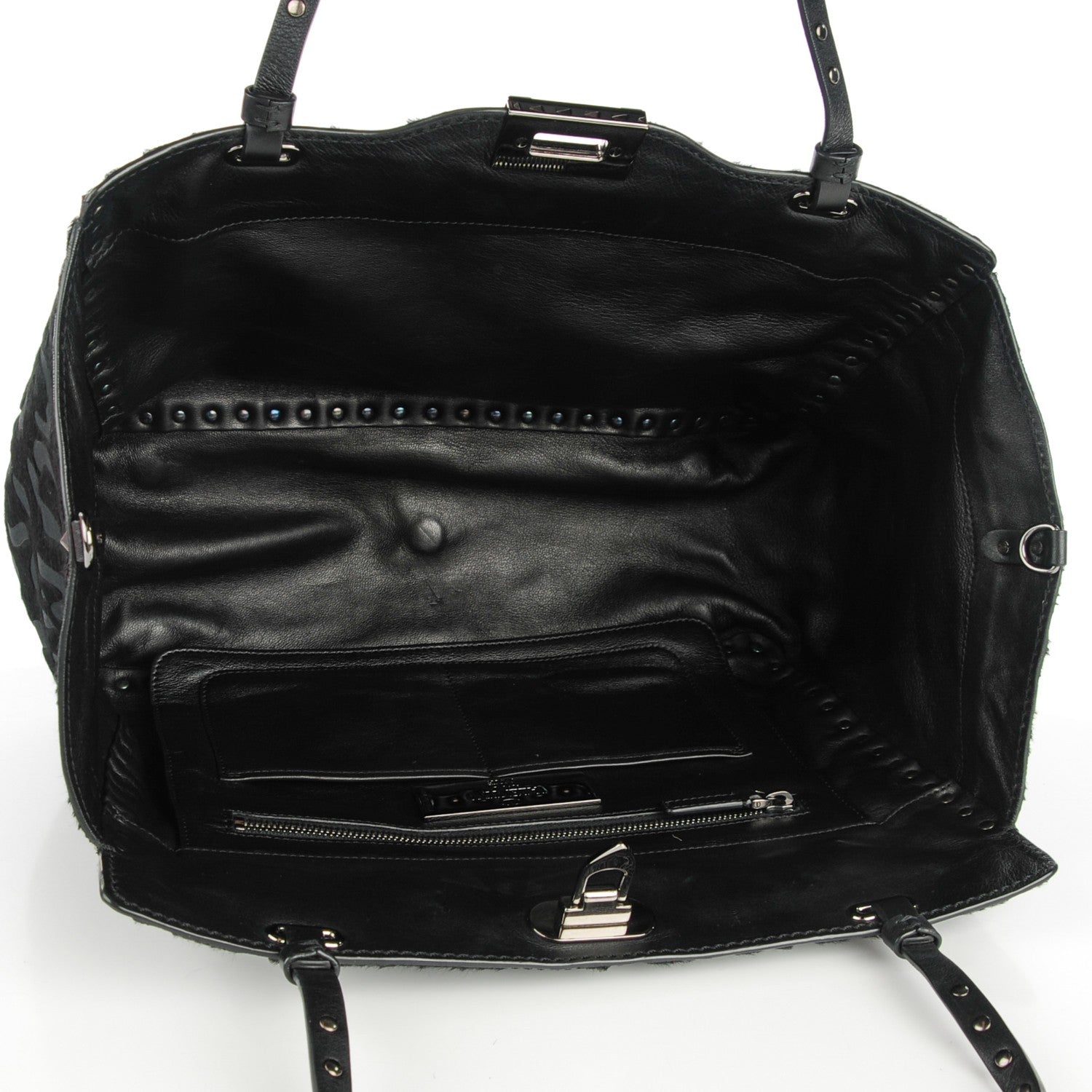 Valentino Garavani Calf Hair Cavino Etched Rockstud Tote Black 10 of 16