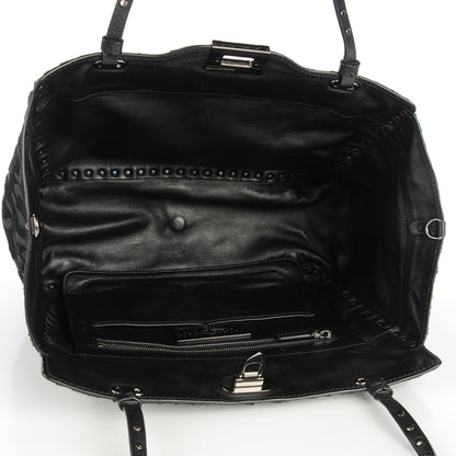 Valentino Garavani Calf Hair Cavino Etched Rockstud Tote Black 10 of 16