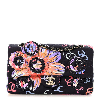 Chanel Printed Fabric Quilted Camellia Flap Black Multicolor 1 of 11
