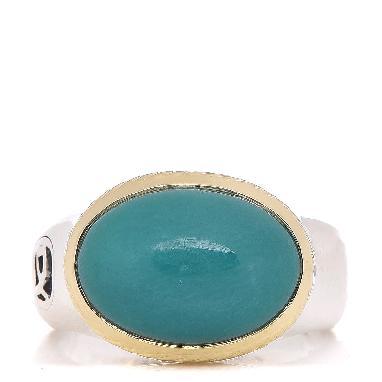 David Yurman Sterling Silver 18K Yellow Gold Turquoise Oval Ring 52 6 1 of 5