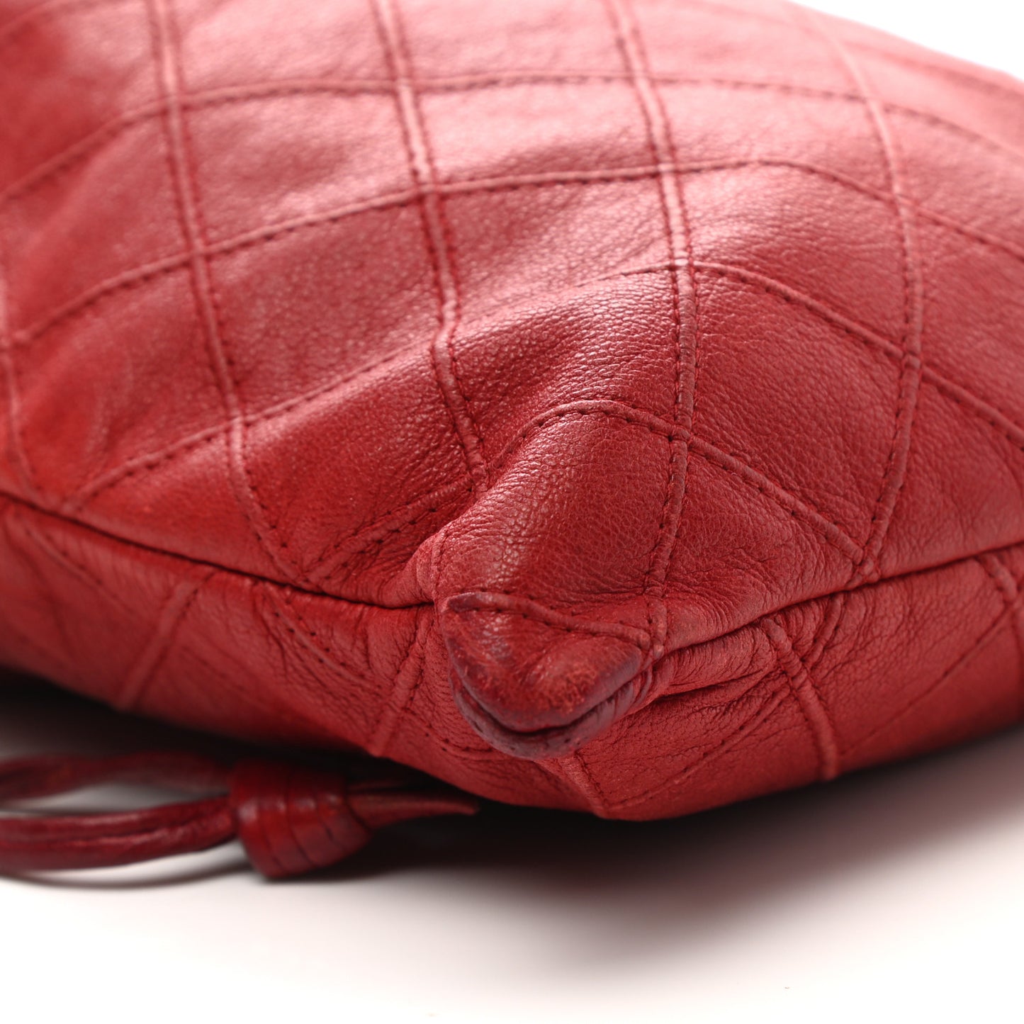 Lambskin Stitched Drawstring Pouch Bag Red