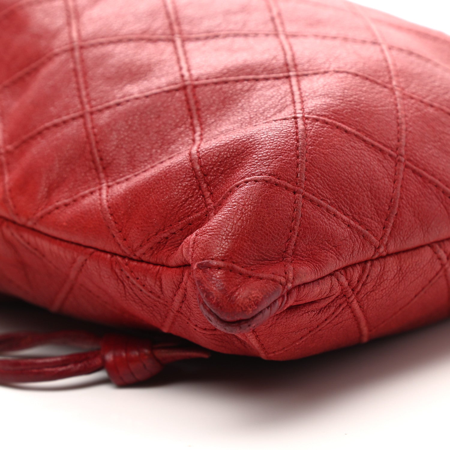 Chanel Lambskin Stitched Drawstring Pouch Bag Red 8 of 11