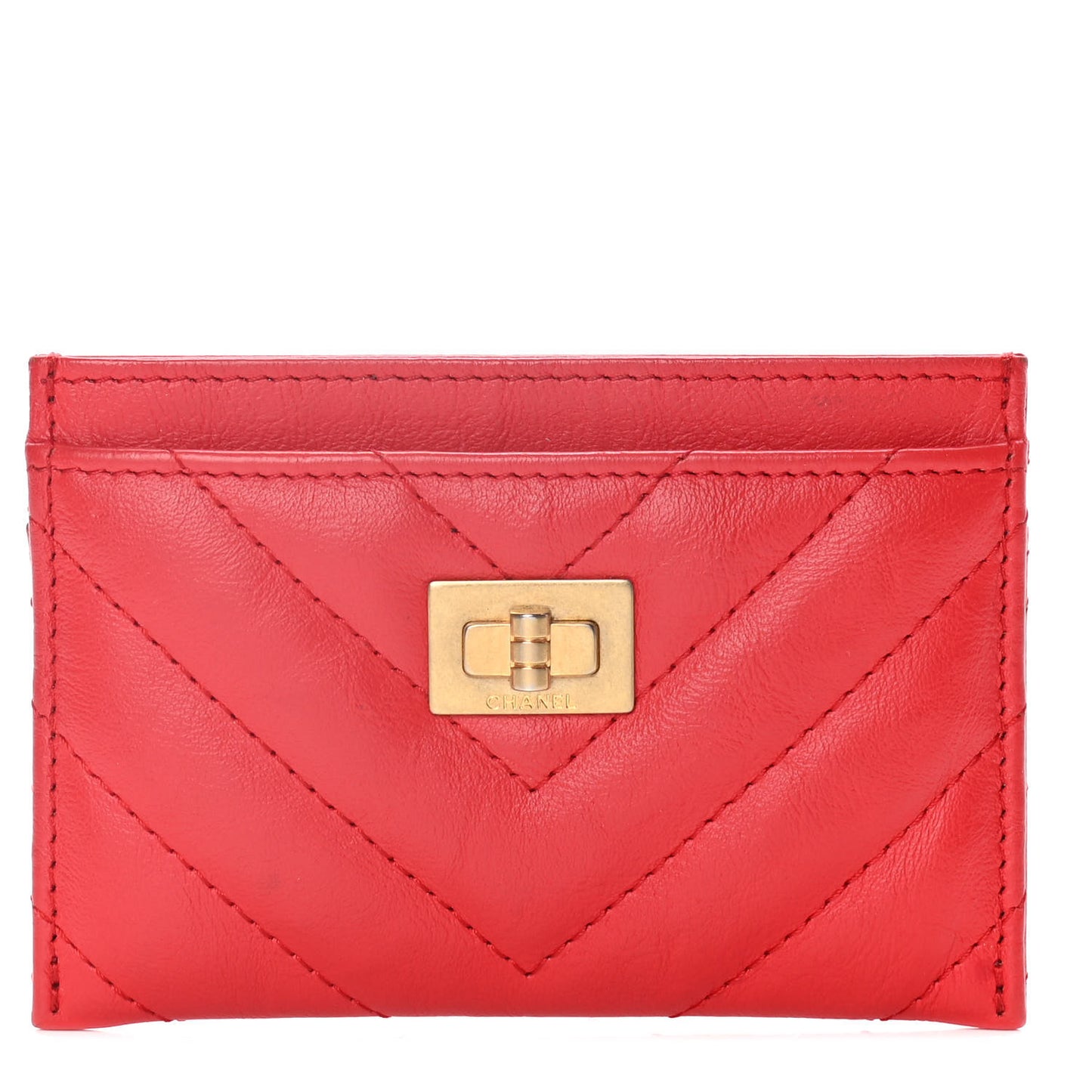 Sheepskin Chevron Quilted Reissue Card Holder Red