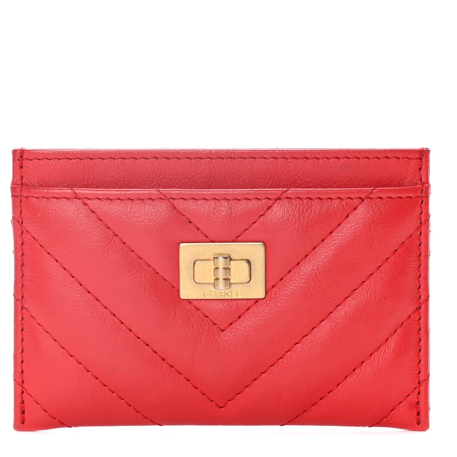Chanel Sheepskin Chevron Quilted Reissue Card Holder Red 1 of 10