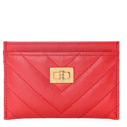 Chanel Sheepskin Chevron Quilted Reissue Card Holder Red 1 of 10