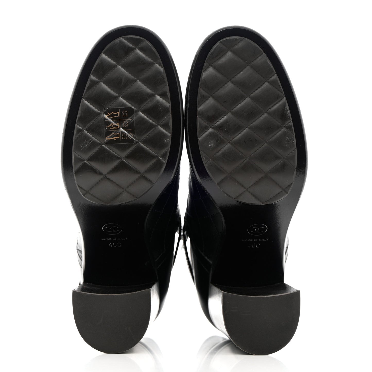 Calfskin Quilted Cap Toe Boots 40 Black Brown