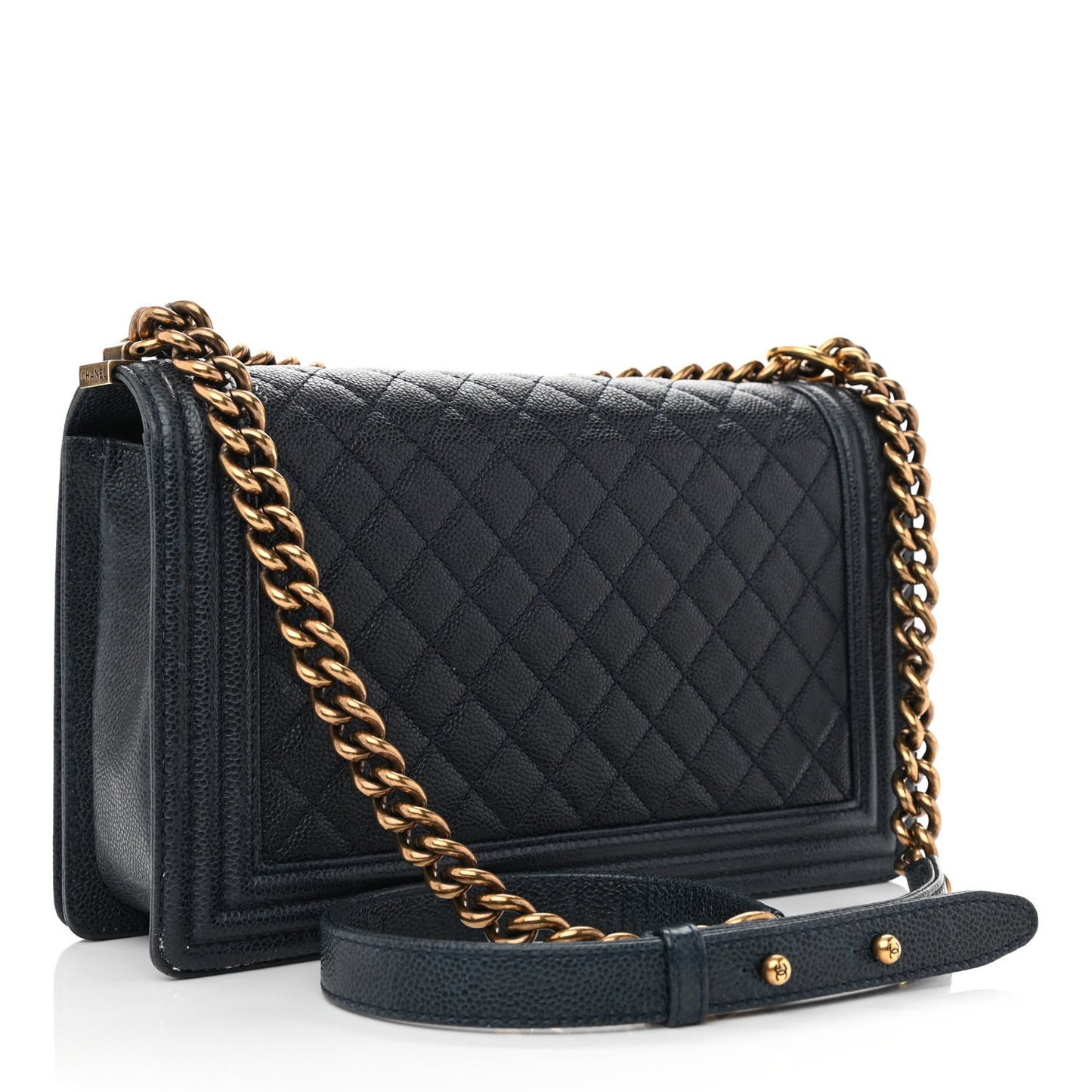 Caviar Quilted New Medium Boy Flap Dark Navy Blue