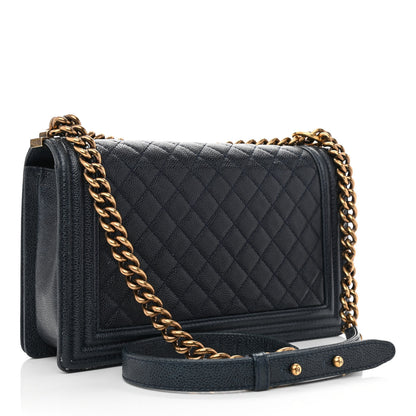 Chanel Caviar Quilted New Medium Boy Flap Dark Navy Blue 2 of 13
