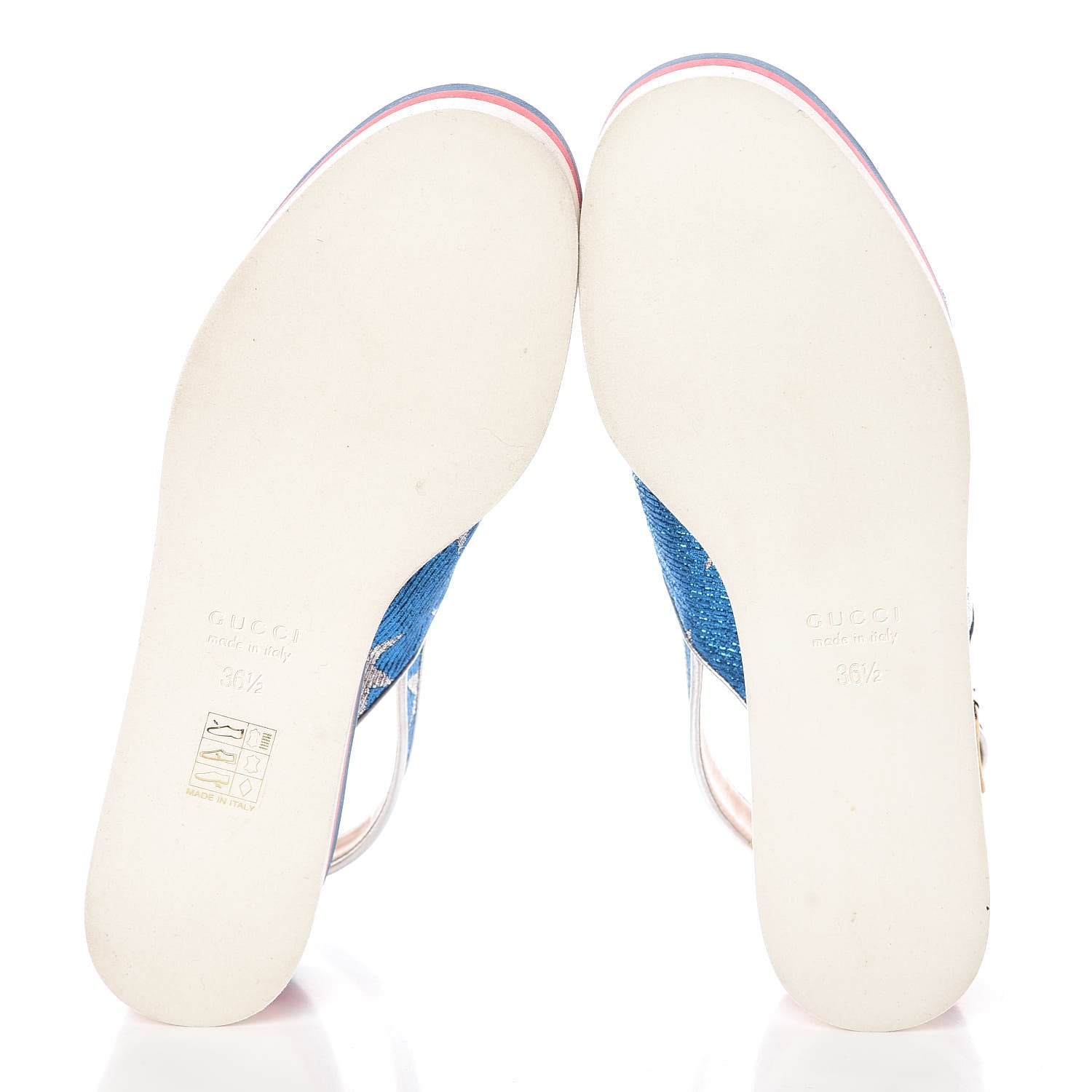 Gucci Nappa Silk Lurex Starry Sky Crossover Platform Sandals 36.5 Bluette Silver 7 of 7