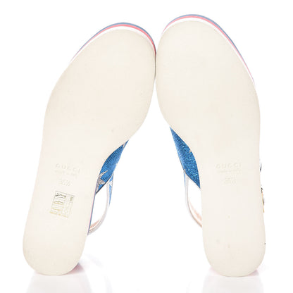 Gucci Nappa Silk Lurex Starry Sky Crossover Platform Sandals 36.5 Bluette Silver 7 of 7