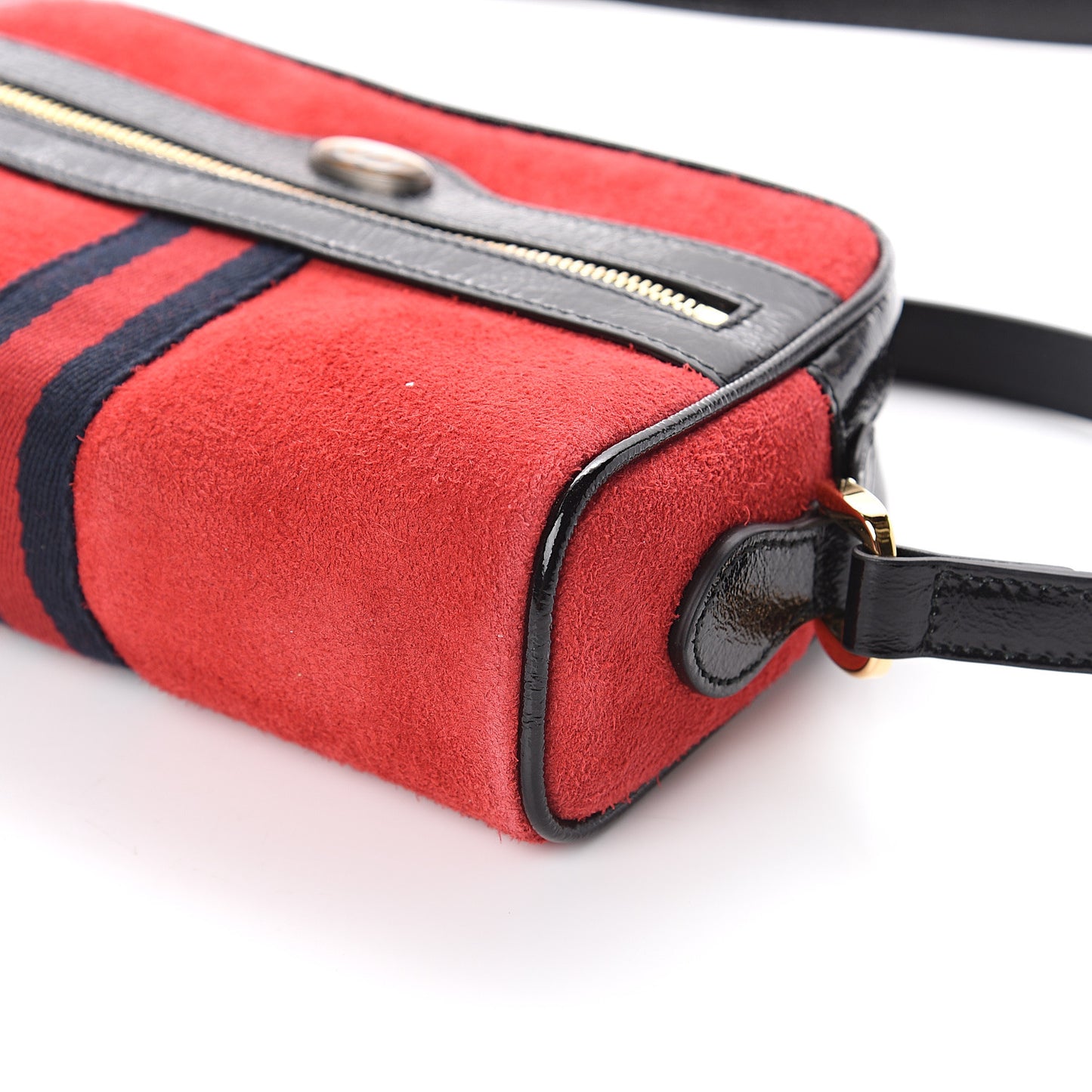 Suede Patent Web Mini Ophidia Shoulder Bag Red