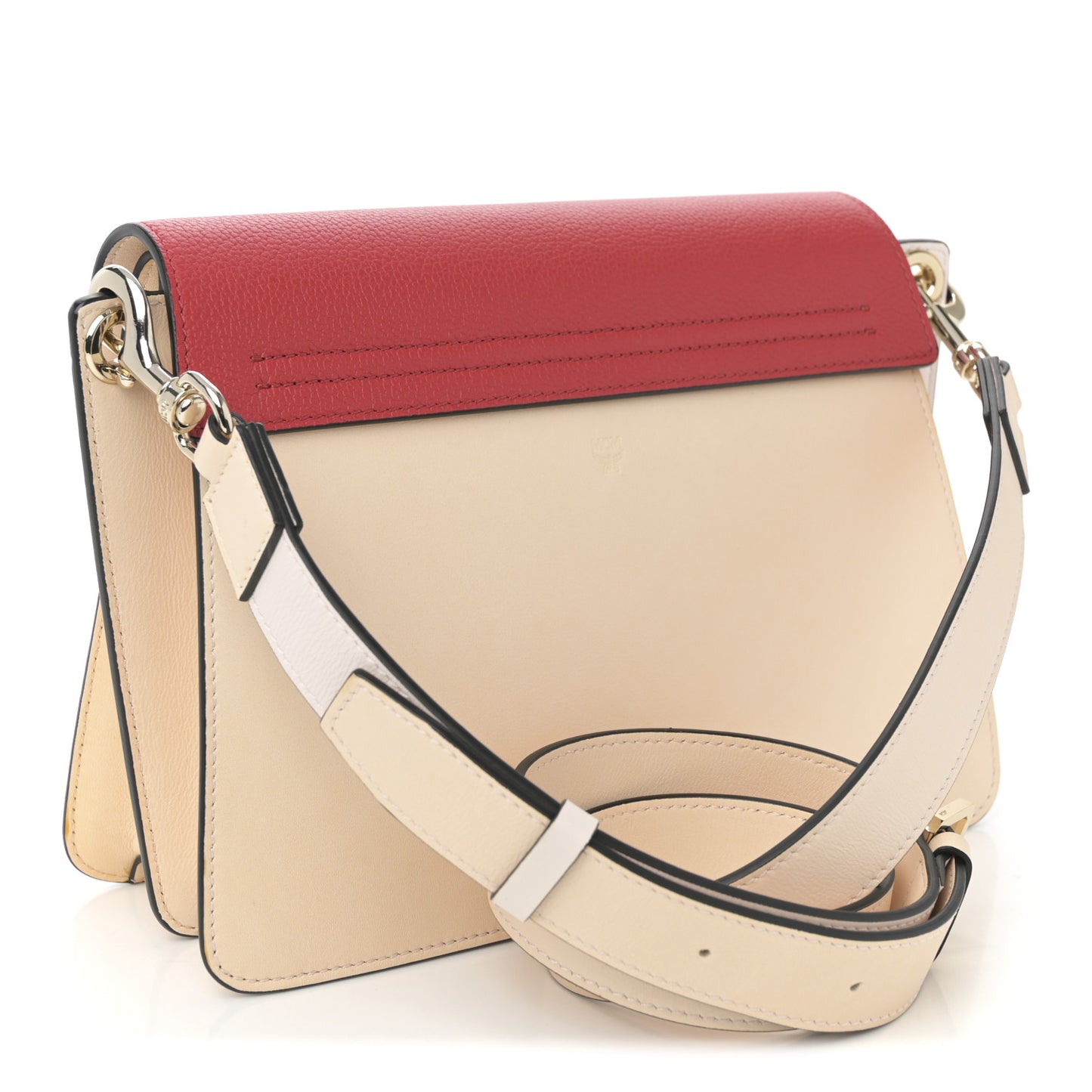 Visetos Calfskin Colorblock Mezzanin Shoulder Bag Cognac Ruby Red