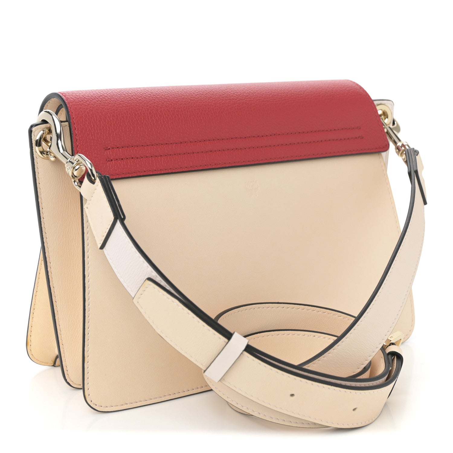 MCM Visetos Calfskin Colorblock Mezzanin Shoulder Bag Cognac Ruby Red 3 of 11