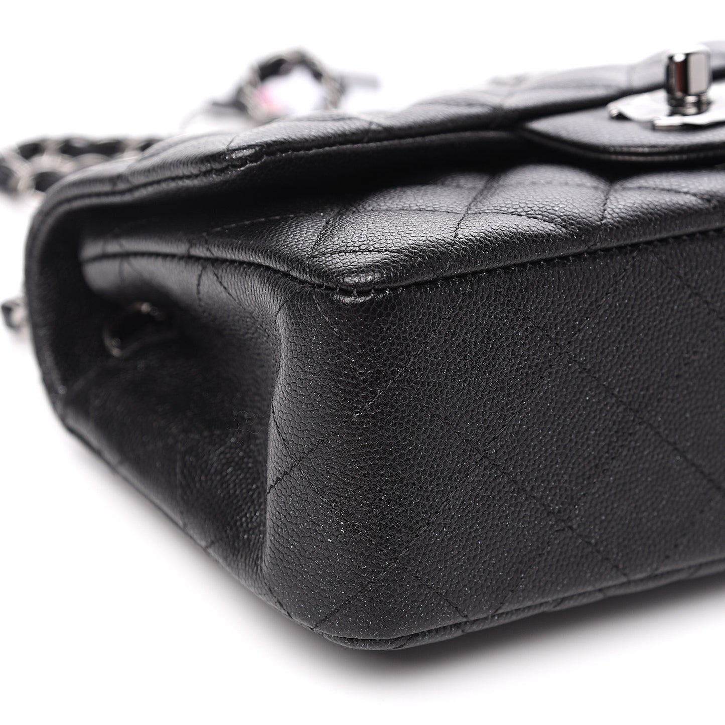 Iridescent Caviar Quilted Mini Rectangular Flap Black
