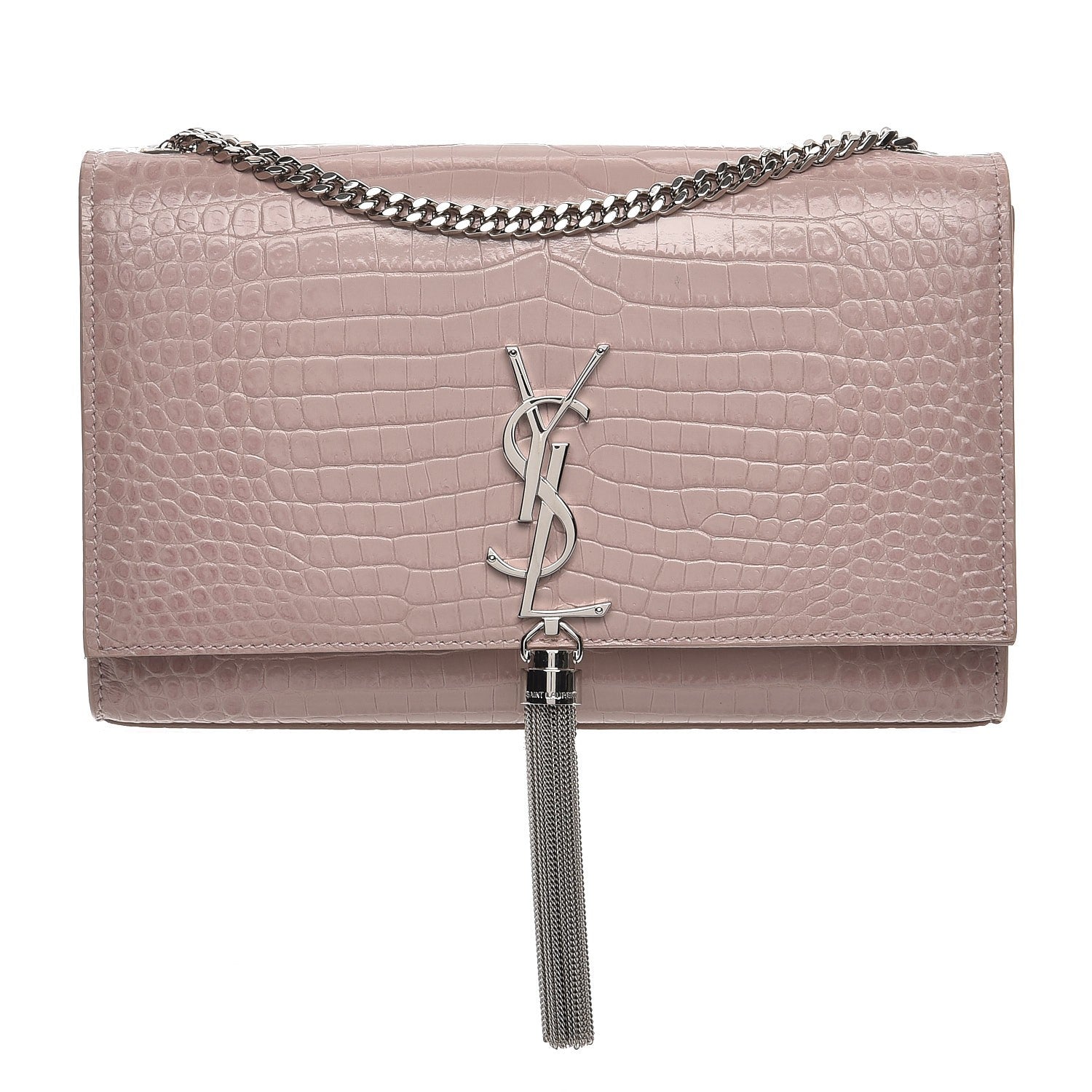Saint Laurent Calfskin Crocodile Embossed Medium Classic Monogram Kate Tassel Satchel Powder Pink 1 of 7