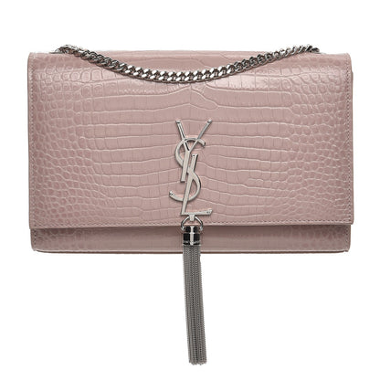 Saint Laurent Calfskin Crocodile Embossed Medium Classic Monogram Kate Tassel Satchel Powder Pink 1 of 7