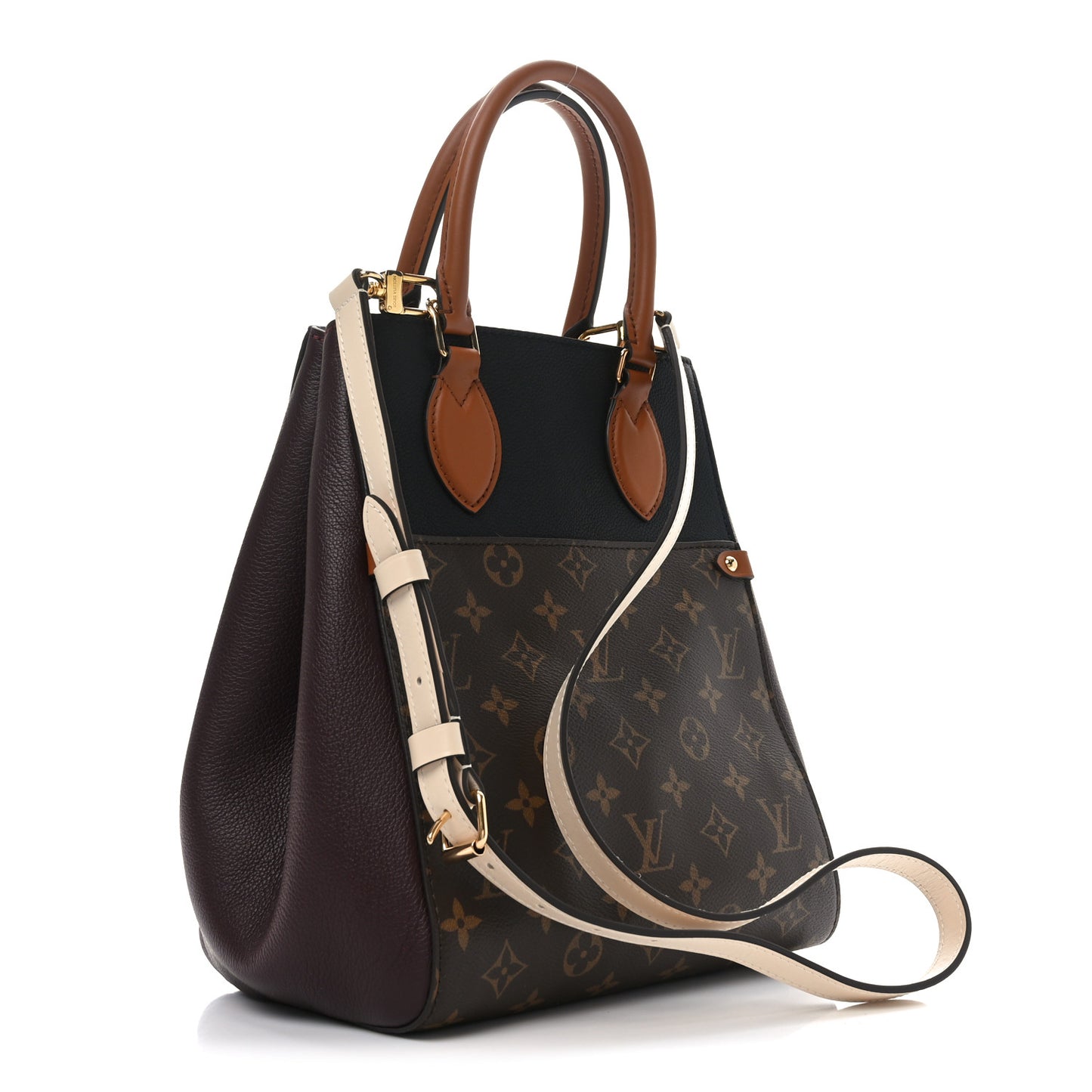 Calfskin Monogram Fold Tote MM Black Wine Cream