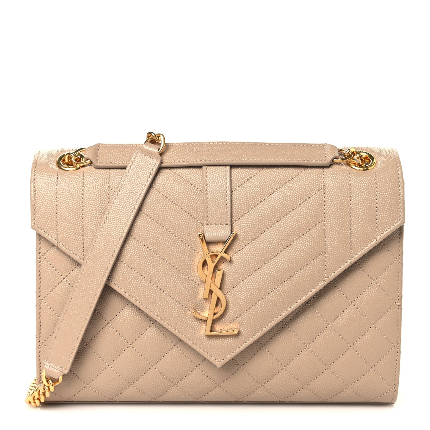 Saint Laurent Grain De Poudre Textured Mixed Matelasse Medium Triquilt Monogram Satchel Dark Beige 1 of 10