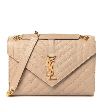 Saint Laurent Grain De Poudre Textured Mixed Matelasse Medium Triquilt Monogram Satchel Dark Beige 1 of 10
