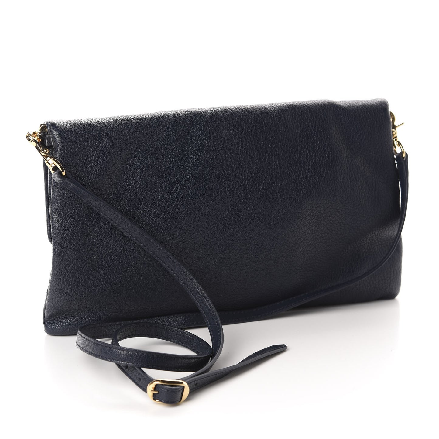 Chevre Gold Metallic Edge Hardware Envelope Clutch Bleu Nuit