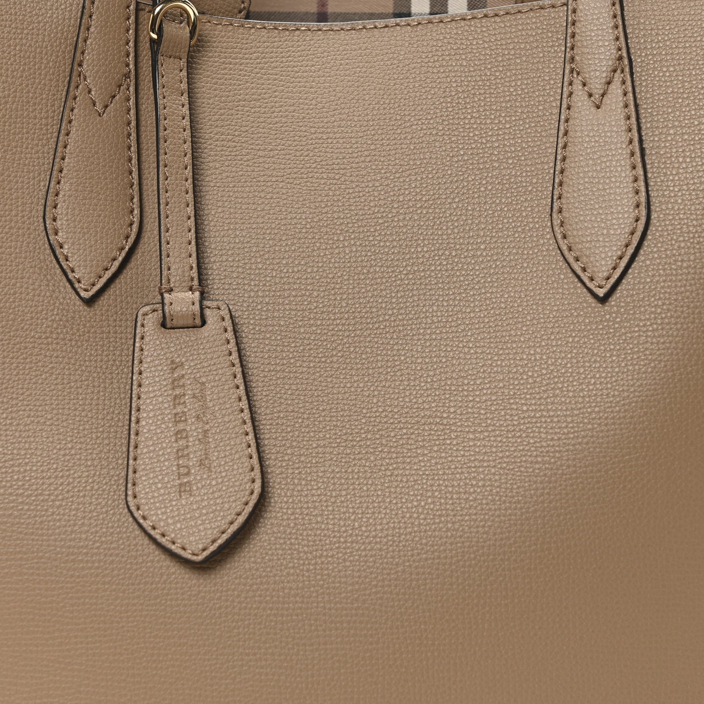 Grainy Calfskin Haymarket Check Medium Reversible Tote Camel