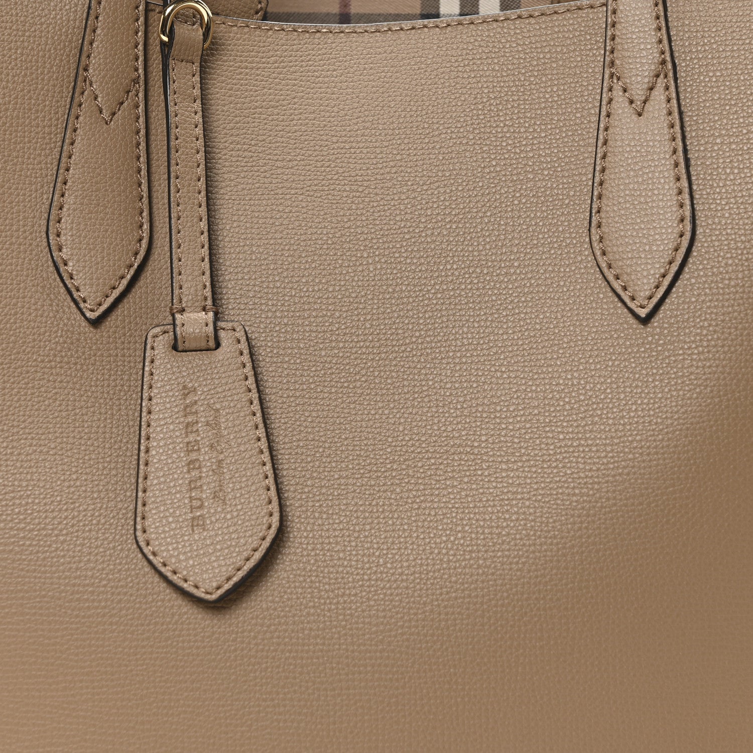 Burberry Grainy Calfskin Haymarket Check Medium Reversible Tote Camel 11 of 16