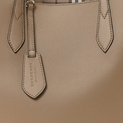 Burberry Grainy Calfskin Haymarket Check Medium Reversible Tote Camel 11 of 16