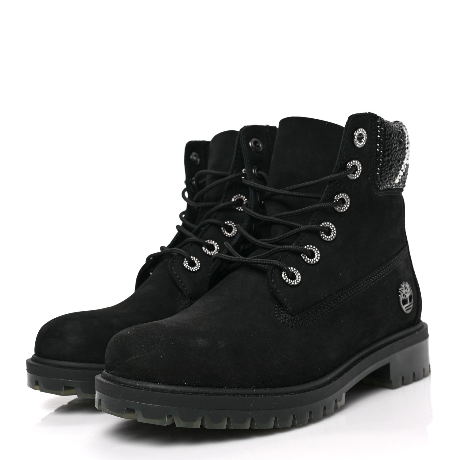 Jimmy Choo X TIMBERLAND Nubuck Swarovski Crystal Womens Ankle Boots 9 Black 3 of 8