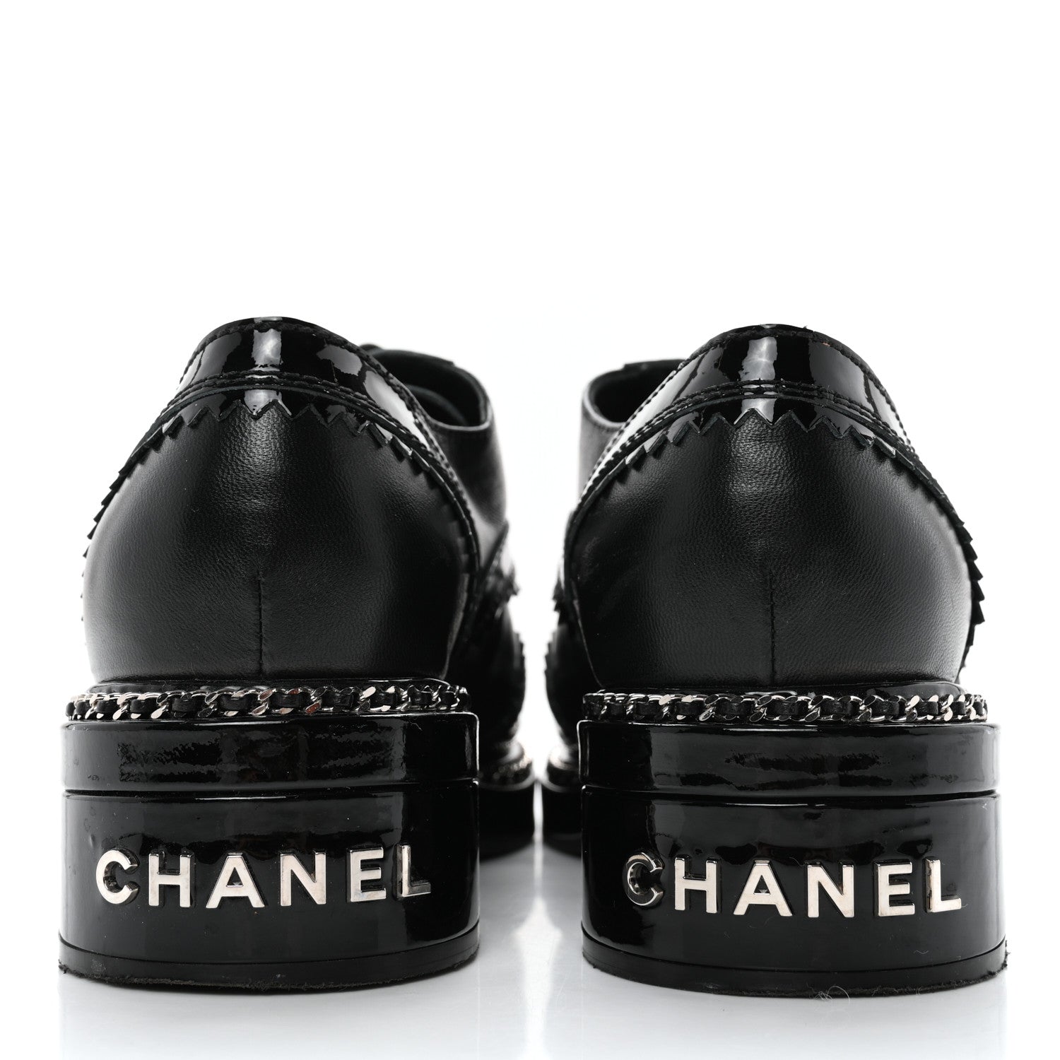 Chanel Lambskin Patent Calfskin CC Brogue Lace Up Oxfords 37 Black 5 of 11