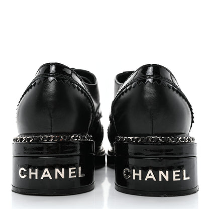 Chanel Lambskin Patent Calfskin CC Brogue Lace Up Oxfords 37 Black 5 of 11