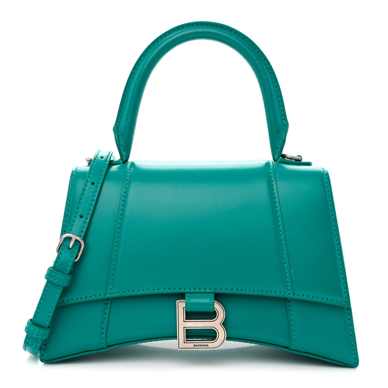 Balenciaga Shiny Box Calfskin Small Hourglass Top Handle Bag Dark Turquoise 1 of 11