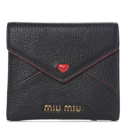 Miu Miu Goatskin Madras Love Compact Wallet Black 1 of 7