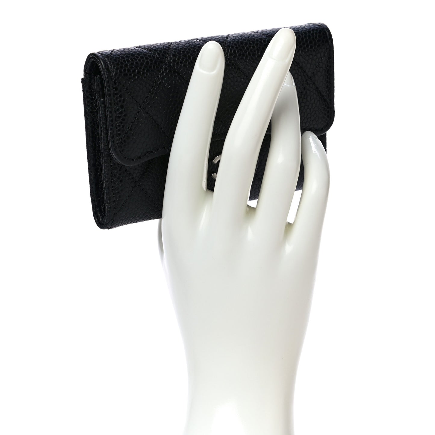 Caviar Quilted Flap Card Holder Wallet Black