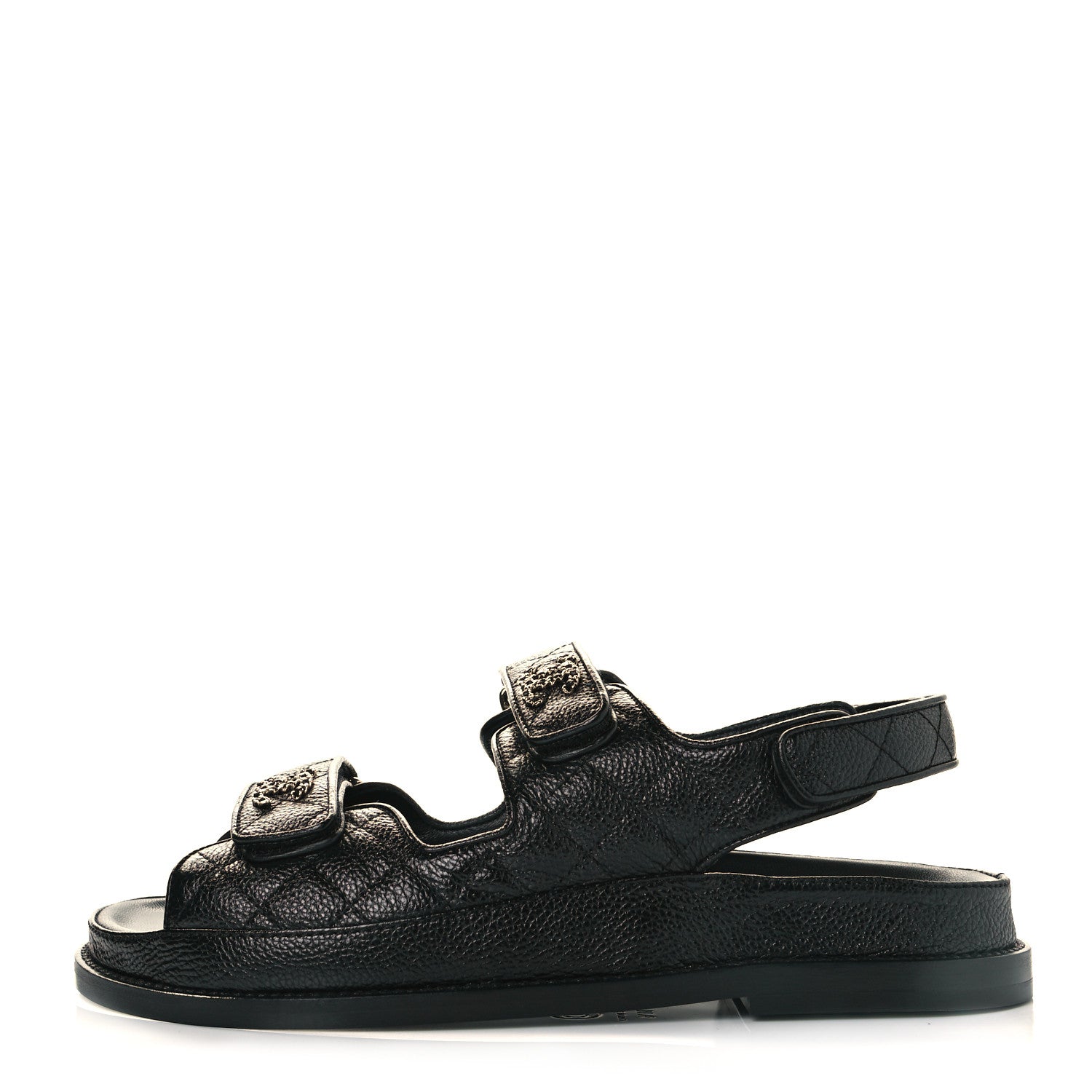 Chanel Grained Calfskin Velcro Dad Sandals 38.5 Black 1 of 8
