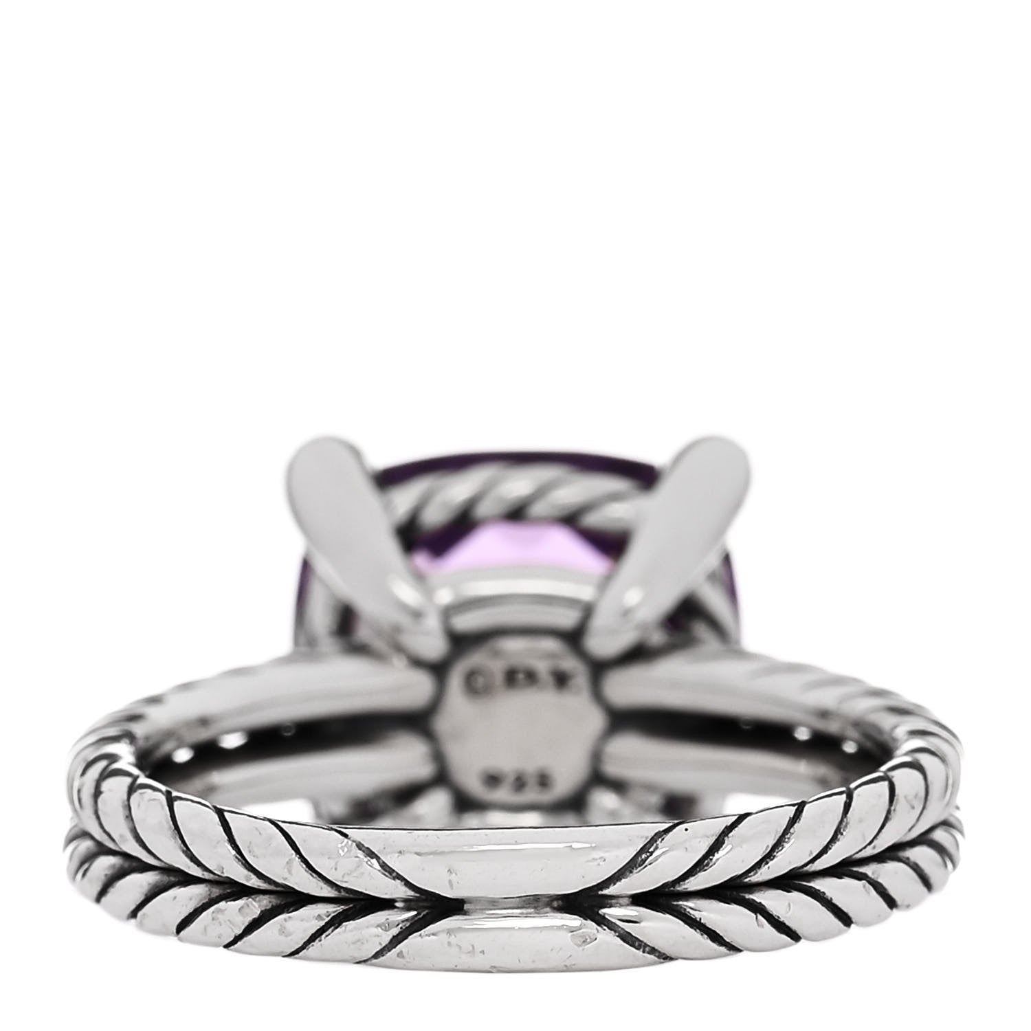 David Yurman Sterling Silver Diamond Amethyst 11mm Chatelaine Ring 53 6.5 4 of 5