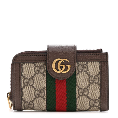 Gucci GG Supreme Monogram Textured Dollar Calfskin Web Ophidia Overlay Zip Around Card Case Wallet Beige Ebony New Acero 1 of 10