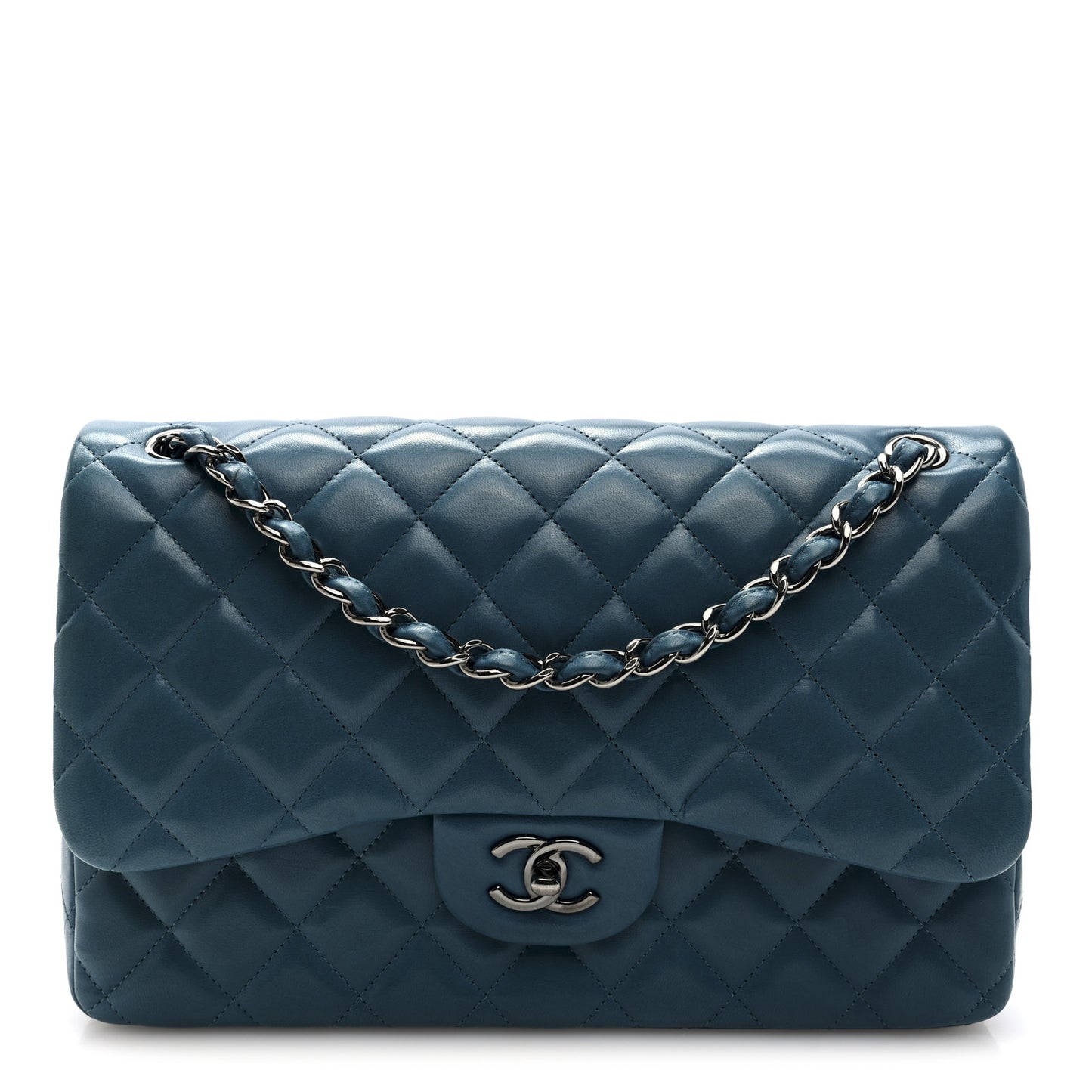 Lambskin Quilted Jumbo Double Flap Turquoise