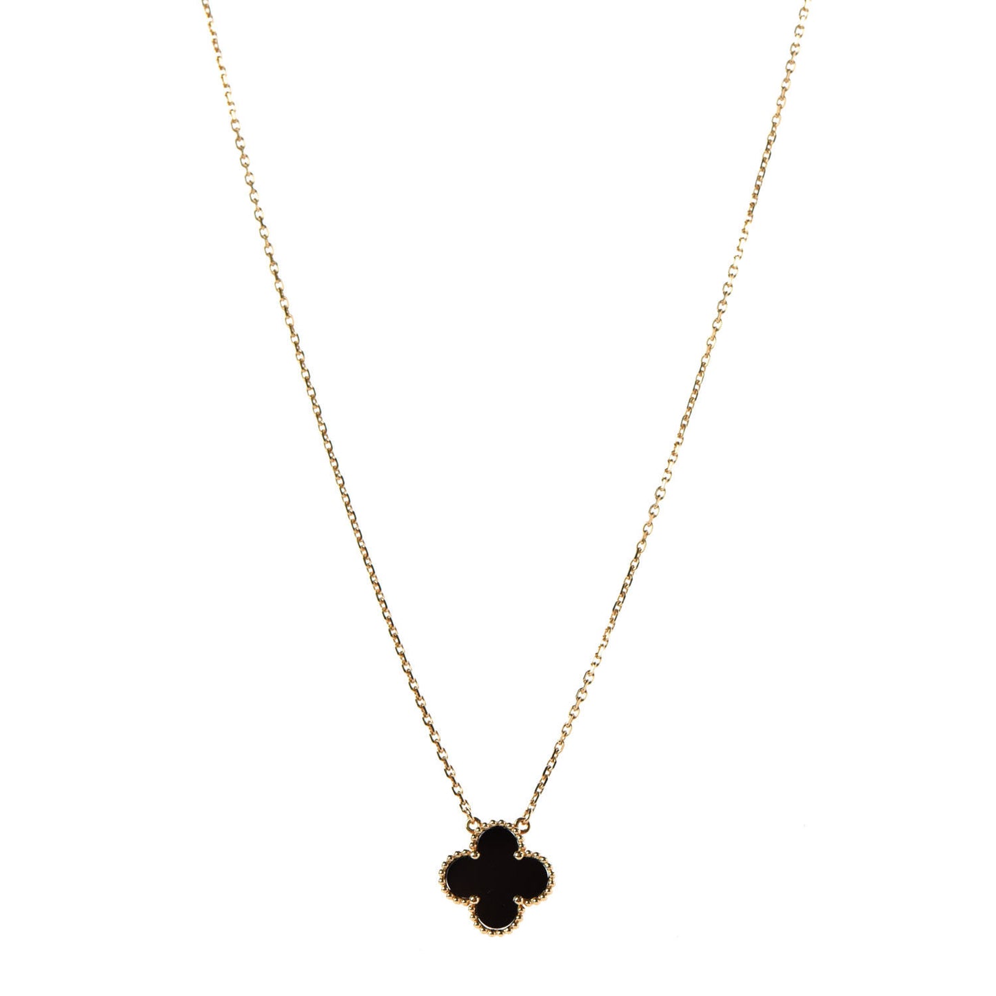 18K Yellow Gold Black Onyx Vintage Alhambra Pendant Necklace