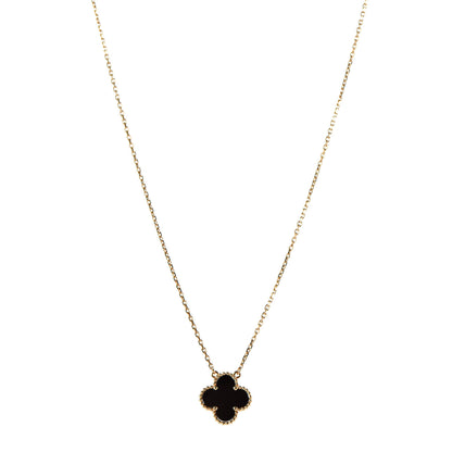 Van Cleef & Arpels 18K Yellow Gold Black Onyx Vintage Alhambra Pendant Necklace 1 of 6