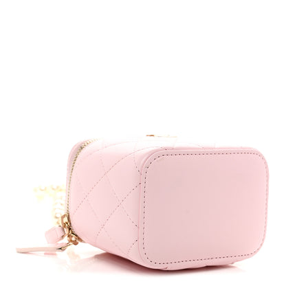 Chanel Lambskin Quilted Mini Vanity Case With Pearl Chain  Light Pink 4 of 11