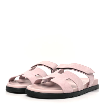 Hermes Suede Goatskin Womens Chypre Sandals 41 Rose Porcelaine 3 of 9