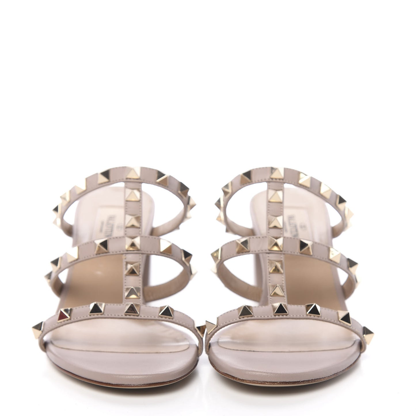 Calfskin Rockstud 60mm Caged Slide Sandals 36 Poudre