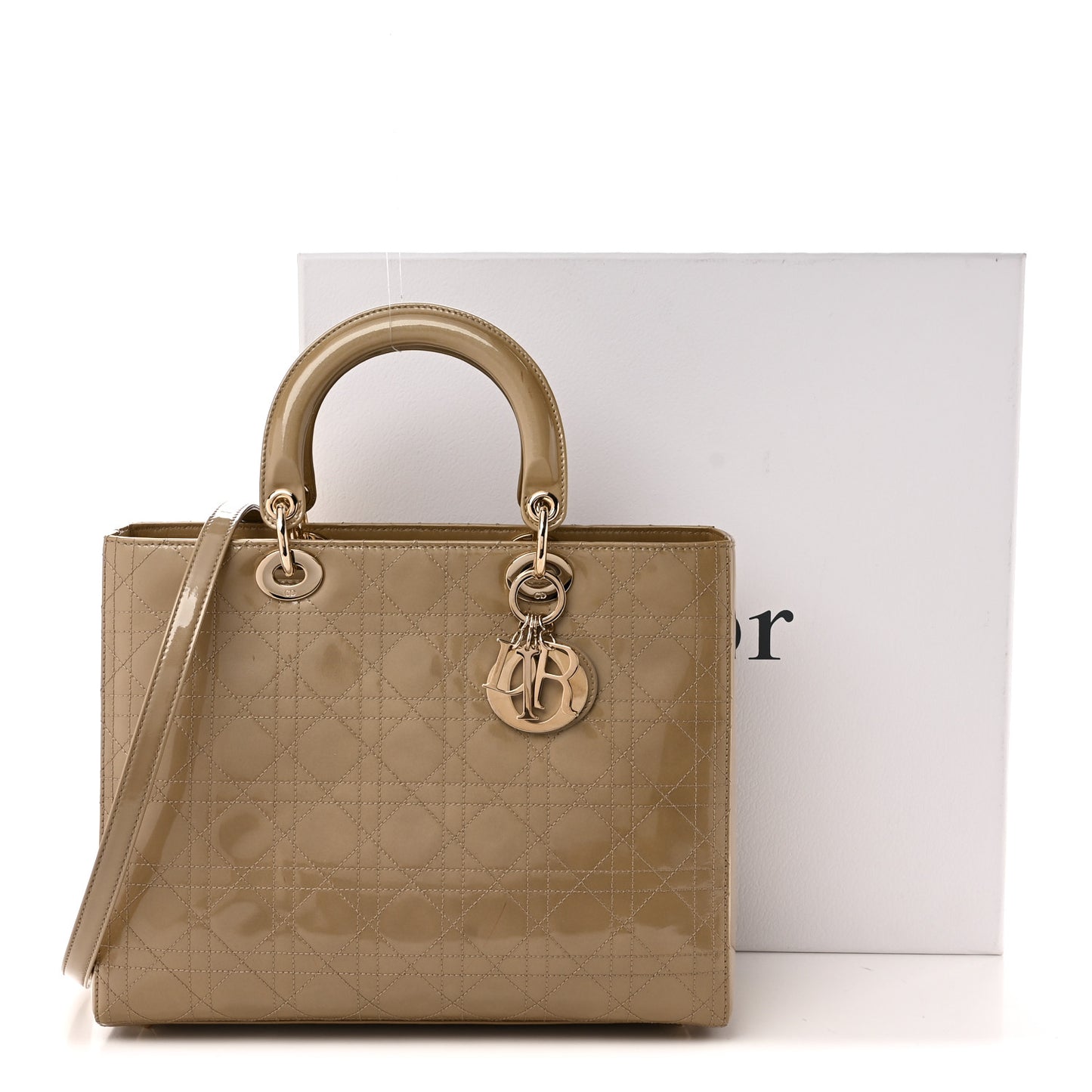 Patent Cannage Stitched Large Lady Dior Beige