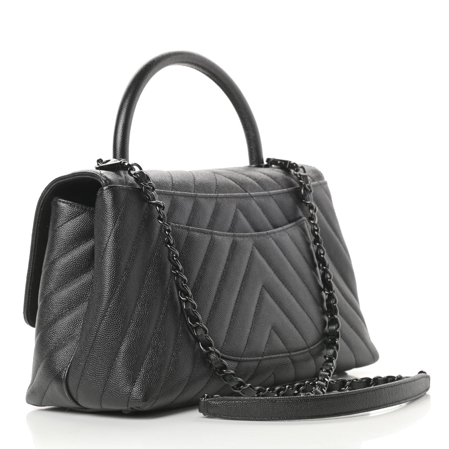Chanel Caviar Chevron Quilted Small Coco Handle Flap So Black 3 of 13