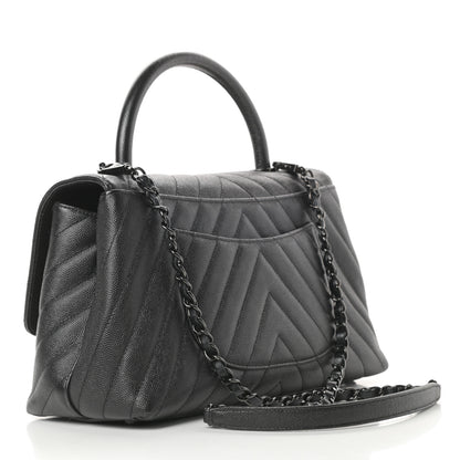 Chanel Caviar Chevron Quilted Small Coco Handle Flap So Black 3 of 13