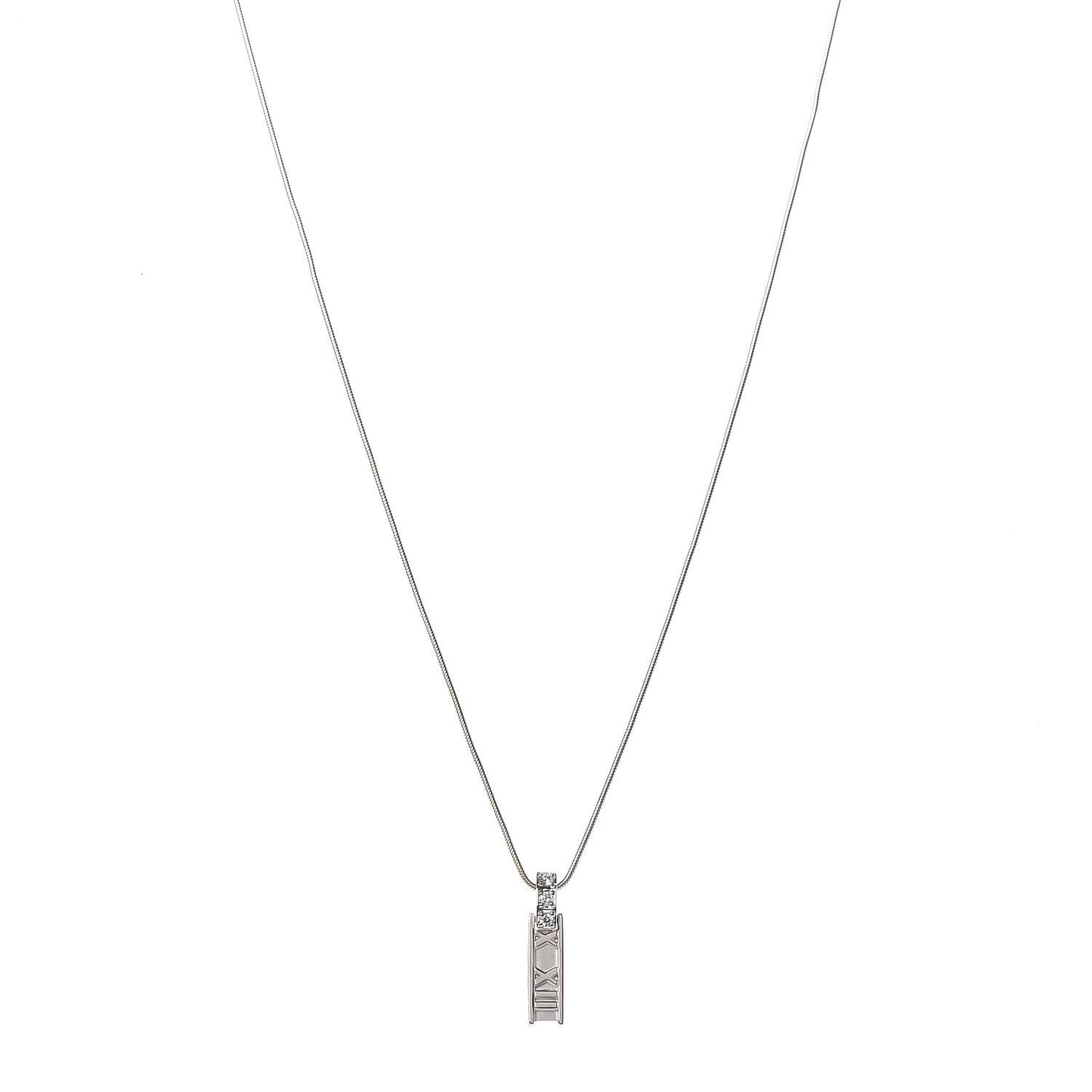 18K White Gold Diamond Atlas Bar Drop Pendant Necklace
