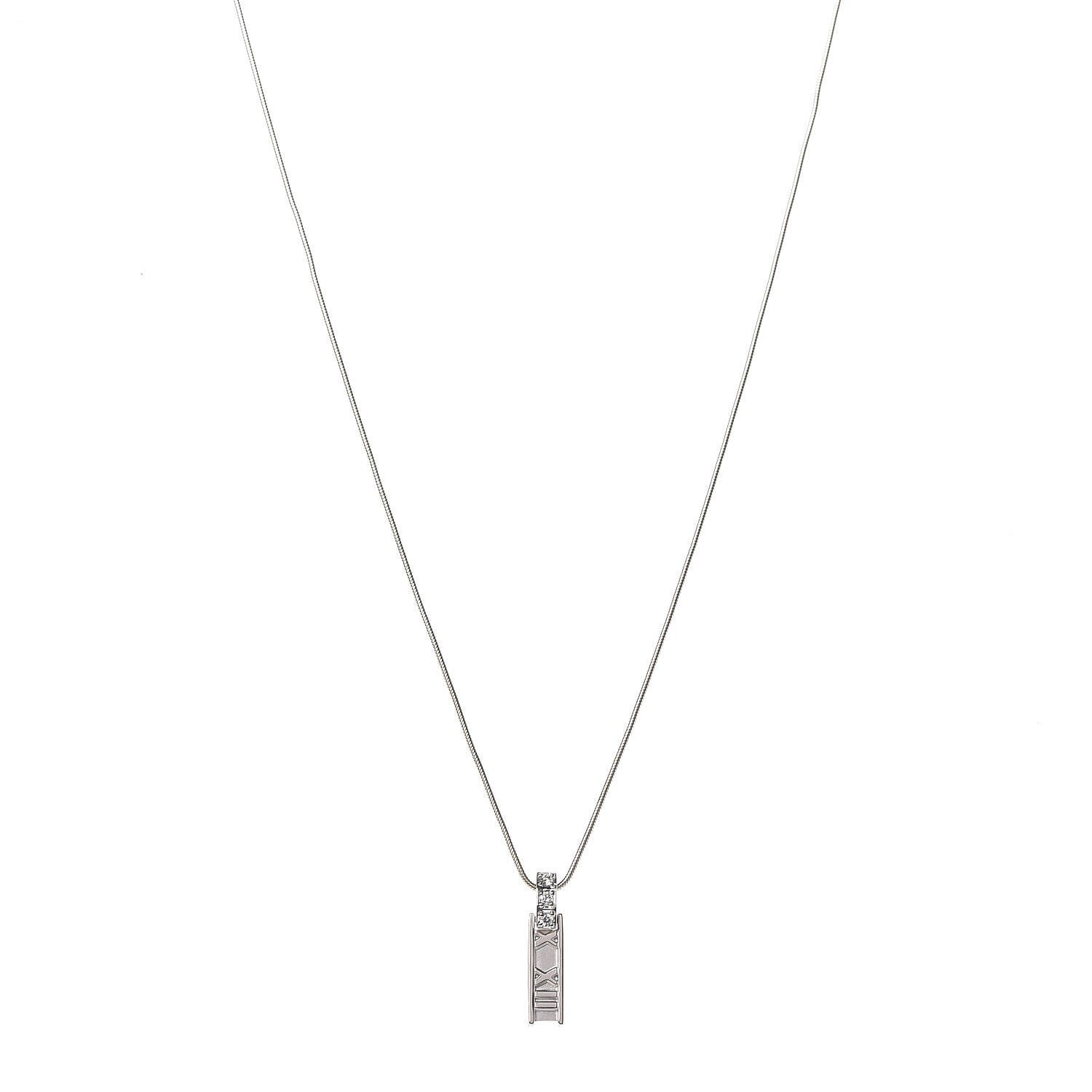 Tiffany 18K White Gold Diamond Atlas Bar Drop Pendant Necklace 1 of 8
