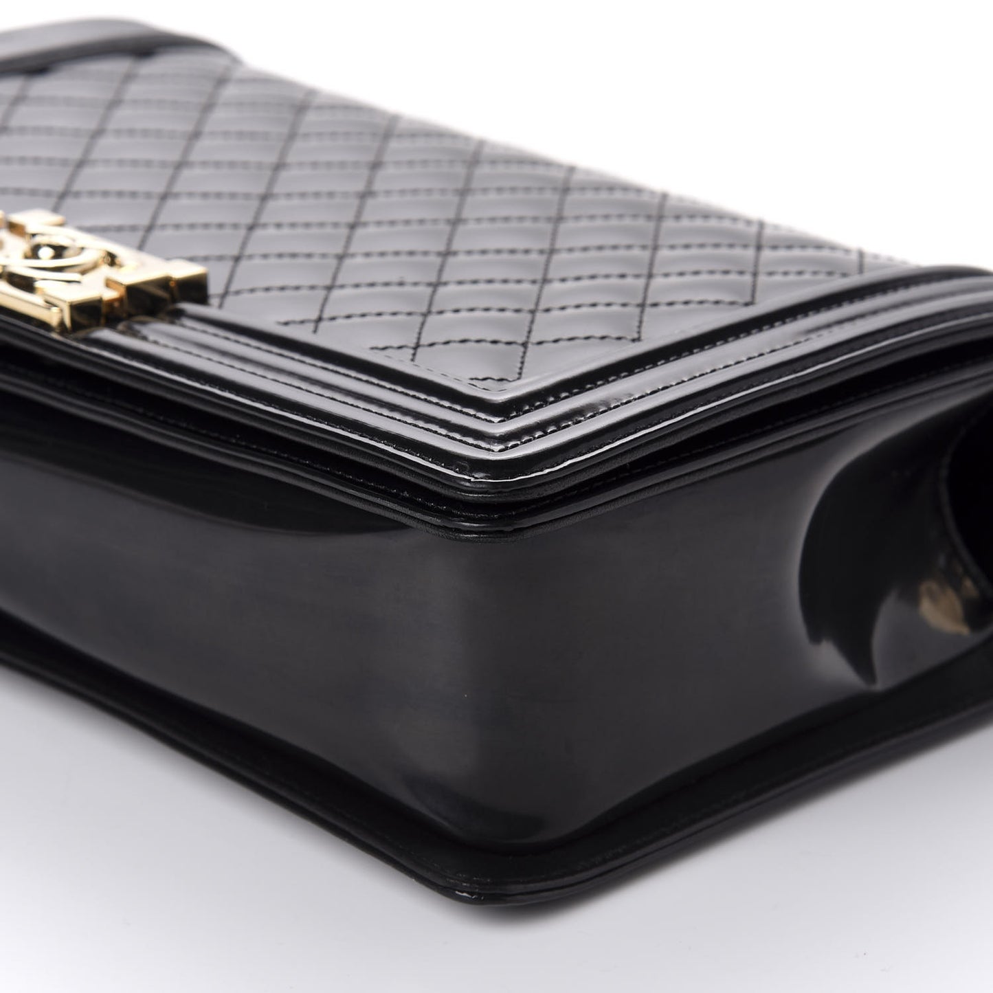 Iridescent Glazed Calfskin Quilted New Medium Boy Flap Black