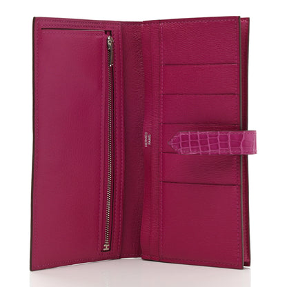 Hermes Shiny Alligator Bearn Wallet Rose Scheherazade 5 of 7