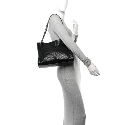 Saint Laurent Crinkled Calfskin Matelasse Monogram Medium Niki Shopper Tote Black 2 of 12